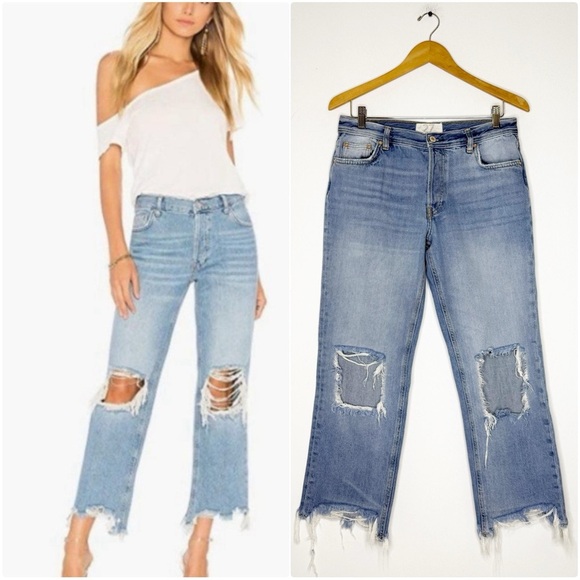 We The Free by Free People Maggie Mid Rise Straight Jeans 27 Distressed OB832365 - Picture 1 of 7